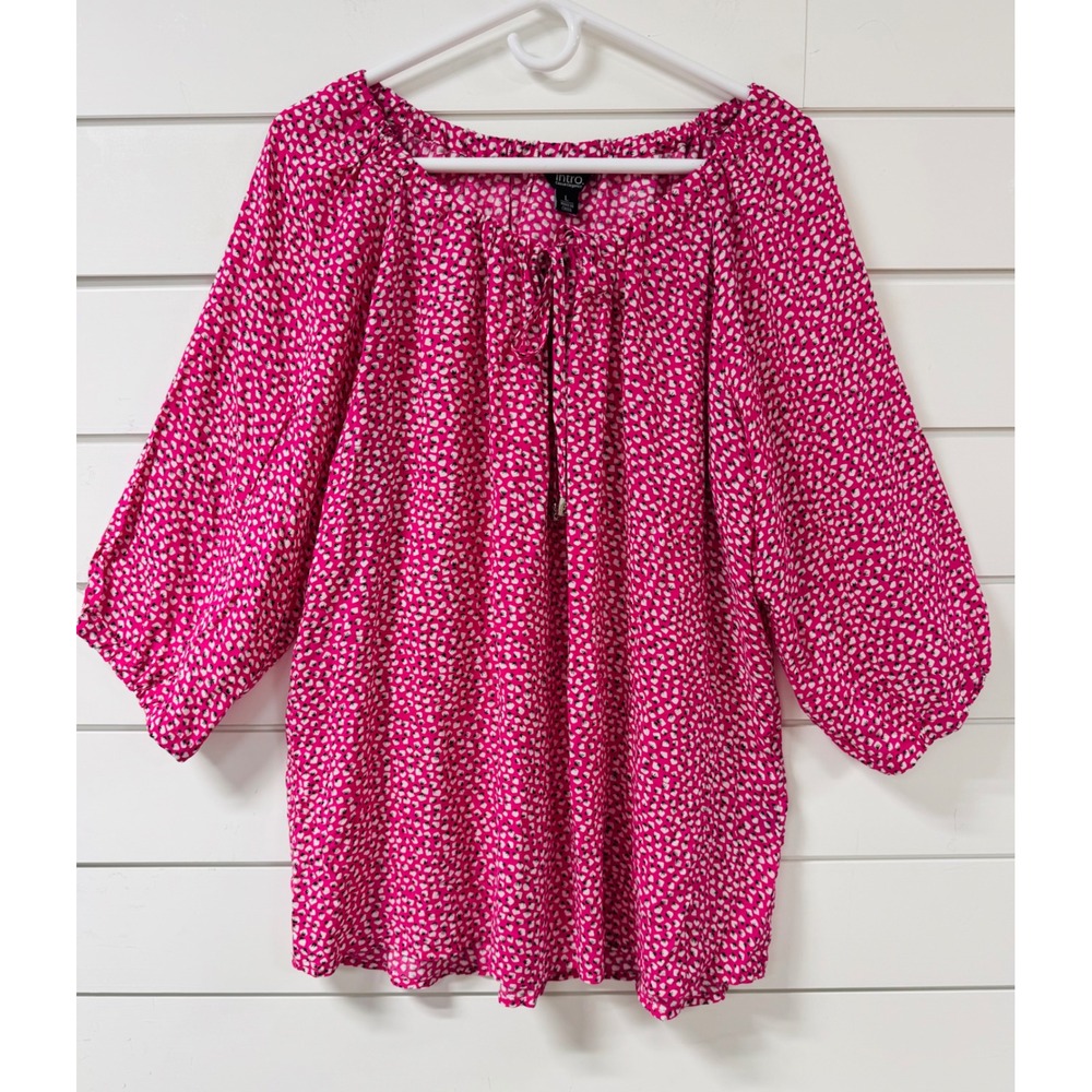 Intro Casual Elegance Pink Abstract Print Peasant Blouse 3/4 Sleeve 40738P Large